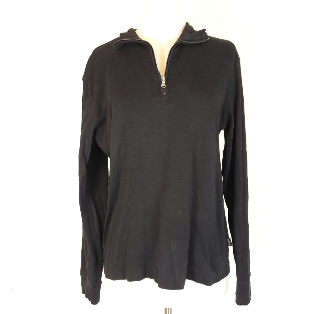Hugo Boss Pima cotton half Zip High neck long sleeve pullover shirt Black